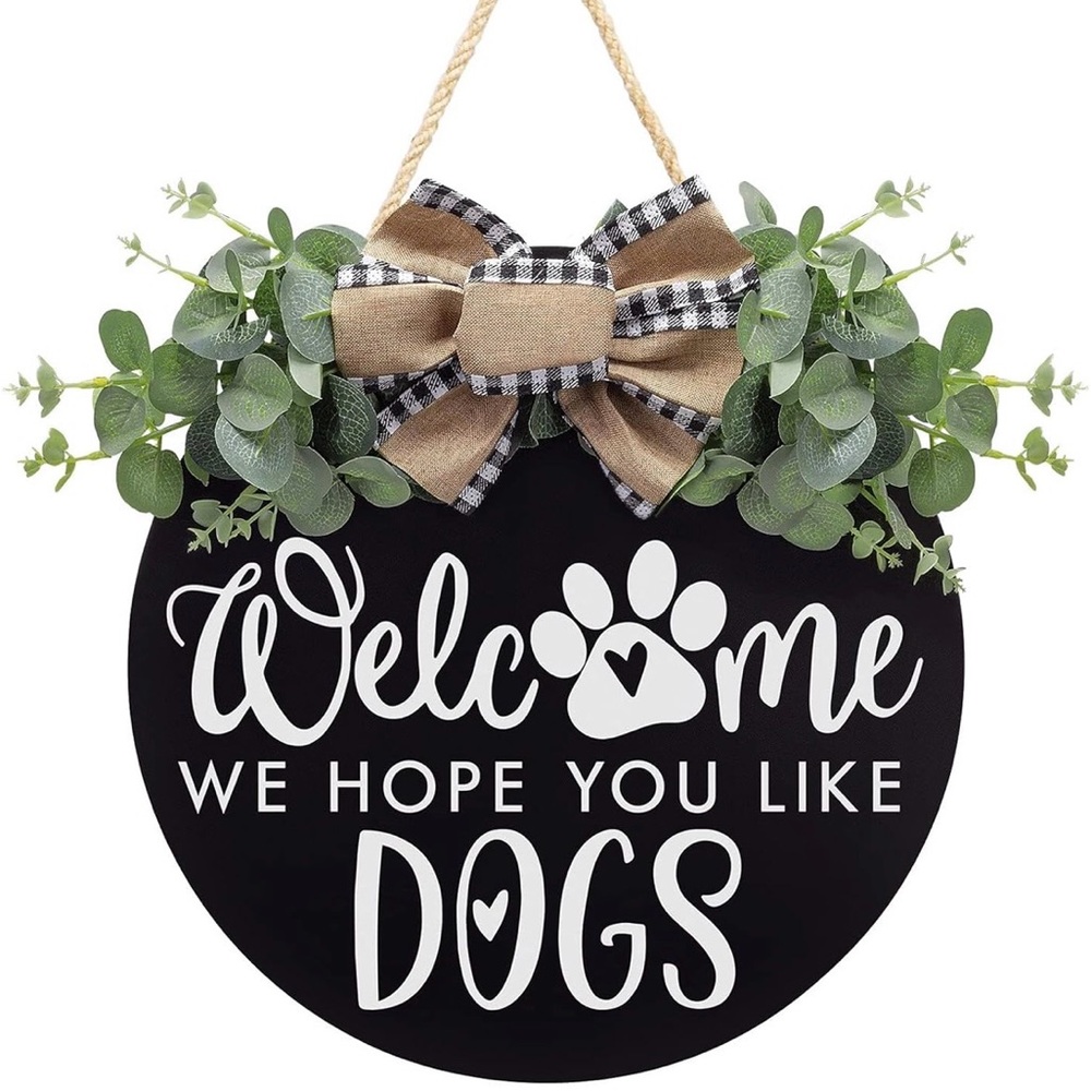 Black Welcome Sign with Greenery and Bow - Picture 3 of 4